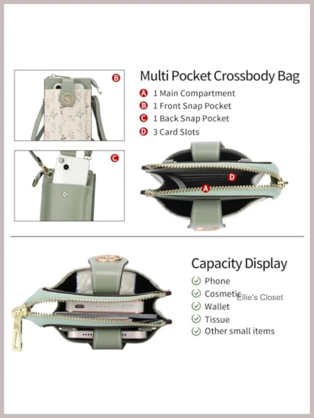 Vegan Leather Small Crossbody Bag with RFID Blocking Credit Card Slots